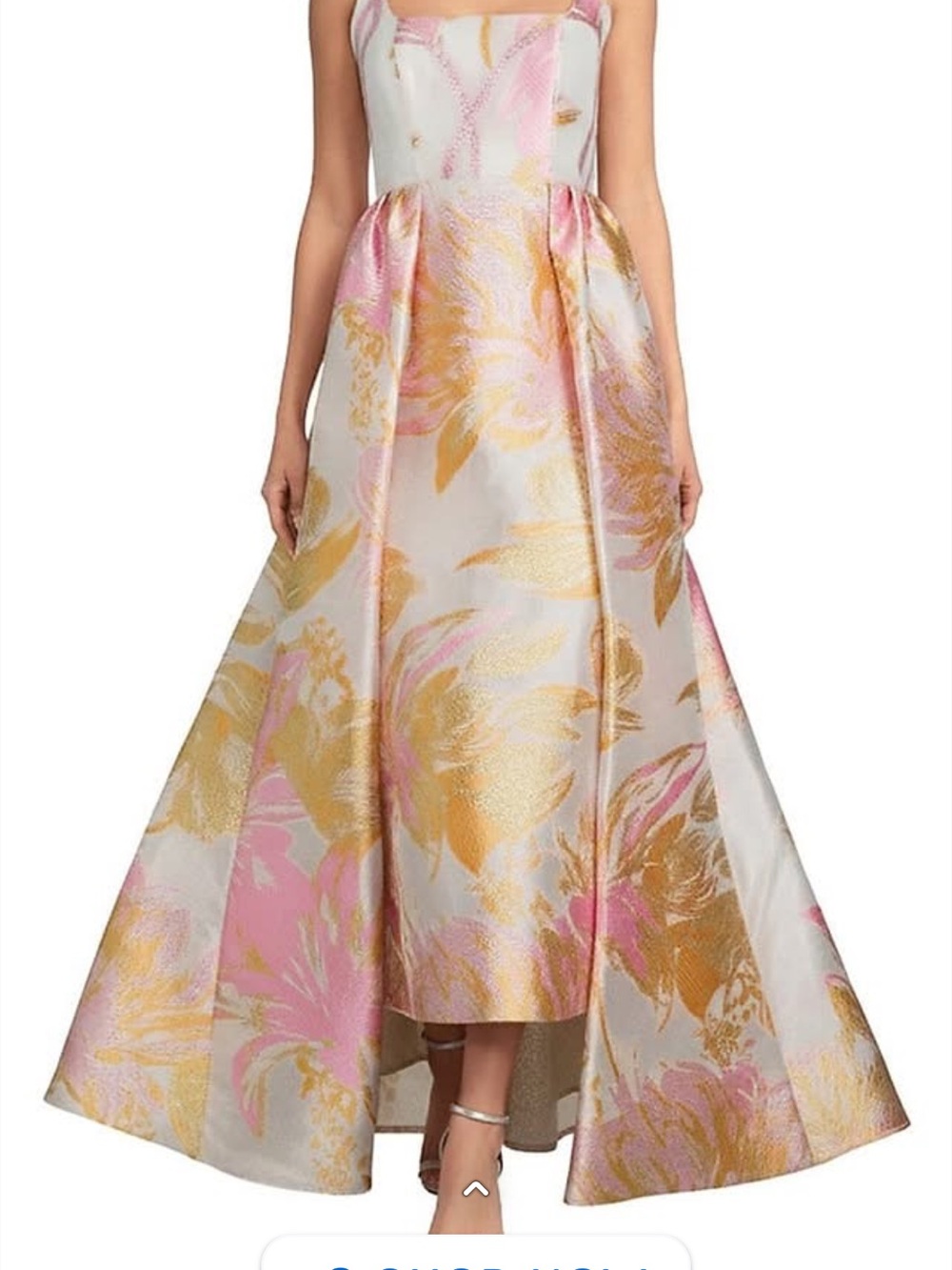 Alex Marie Thalia Pink & Gold Floral High-Low Jacquard Gown